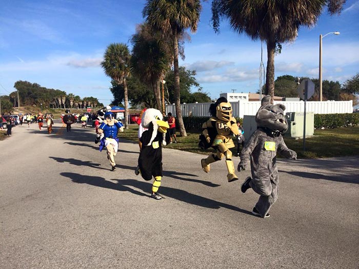 Although Knightro was light on his feet, he just wasn't as fast as Florida Tech's Pete the Panther, who took first place in the Melbourne Music Marathon Weekend's Mascot Marathon.