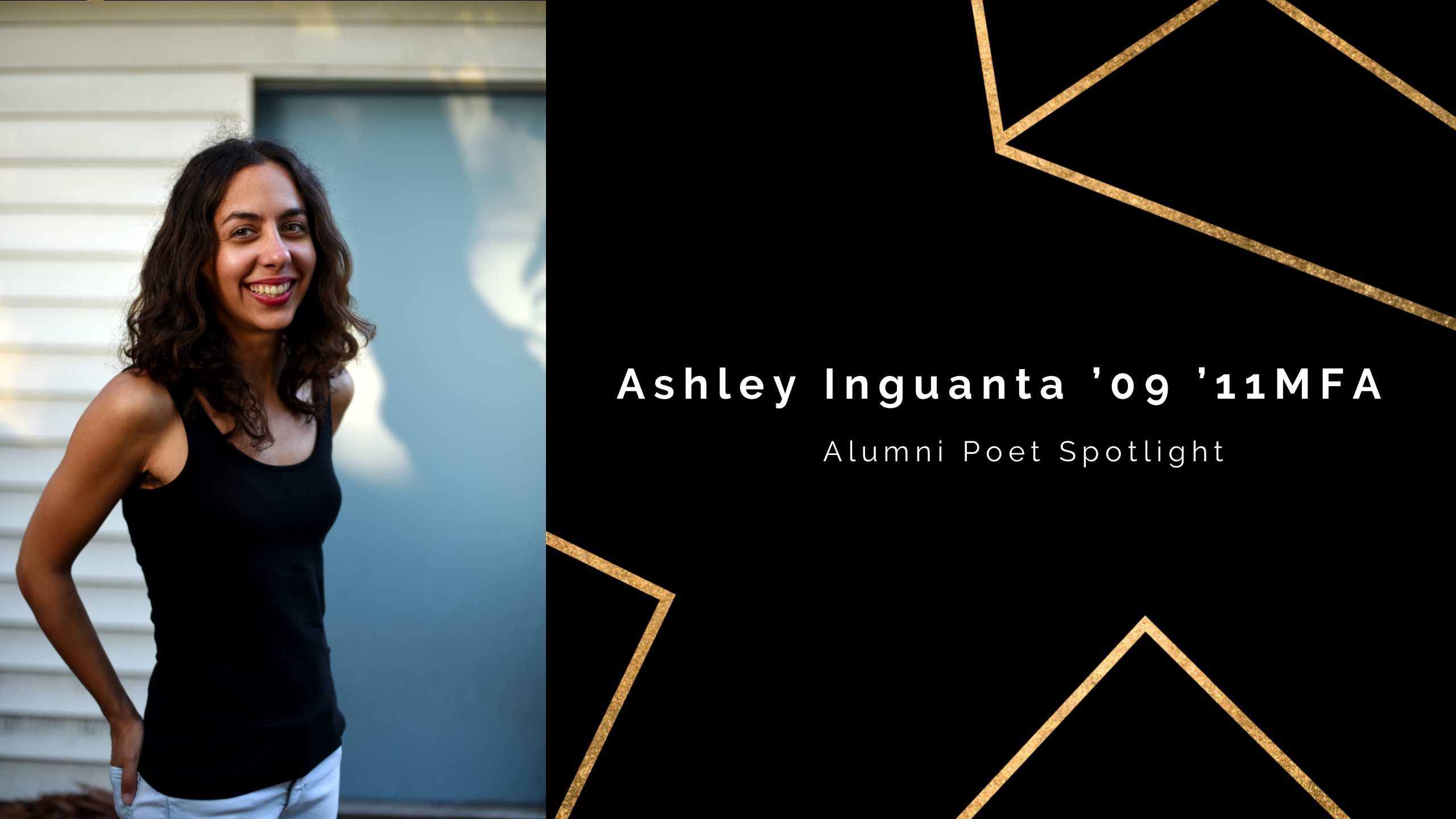 Black background with headshot of Ashley Inguanta ’09 ’11MFA