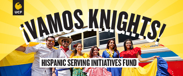 UCF Students with text: Vamos Knights