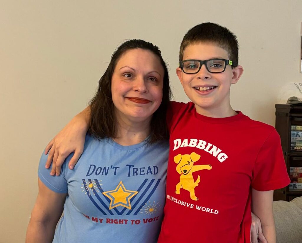 woman and child modeling tee shirts