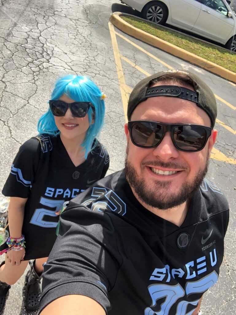 man and woman at space game at ucf