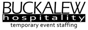 Buckalew Hospitality logo with the words 'temporary event staffing'.