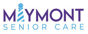 Maymont Senior Care logo with a purple wordmark and a blue lighthouse icon above the light-blue 'Senior Care' text